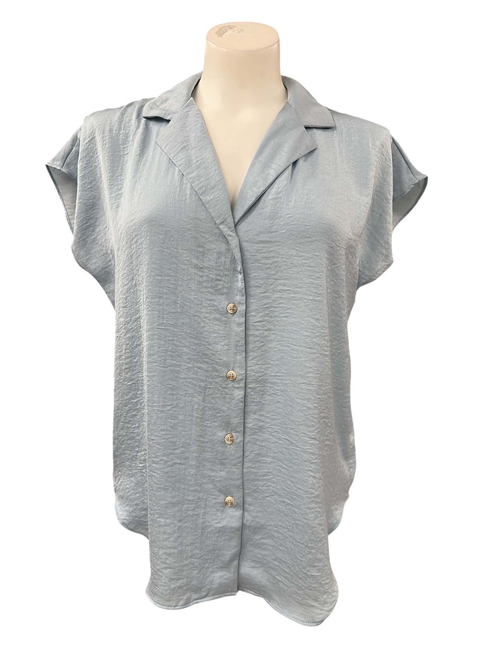 Yaya & Co Light Blue Button-Front Cap Sleeve Blouse Size S